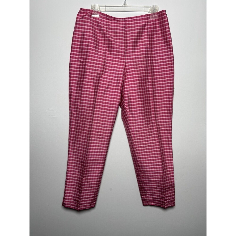 Ann Taylor Loft Silk Pink & White Gingham Checkered Cropped Pants Women’s 12